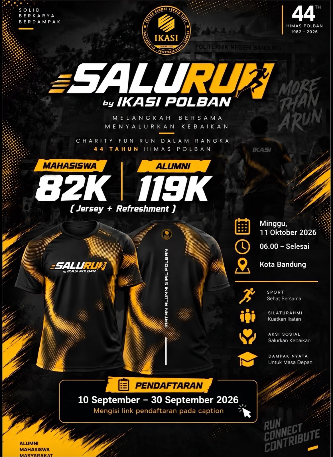 Poster SALURUN 2026 — Charity Fun Run IKASI POLBAN, Minggu 11 Oktober 2026
