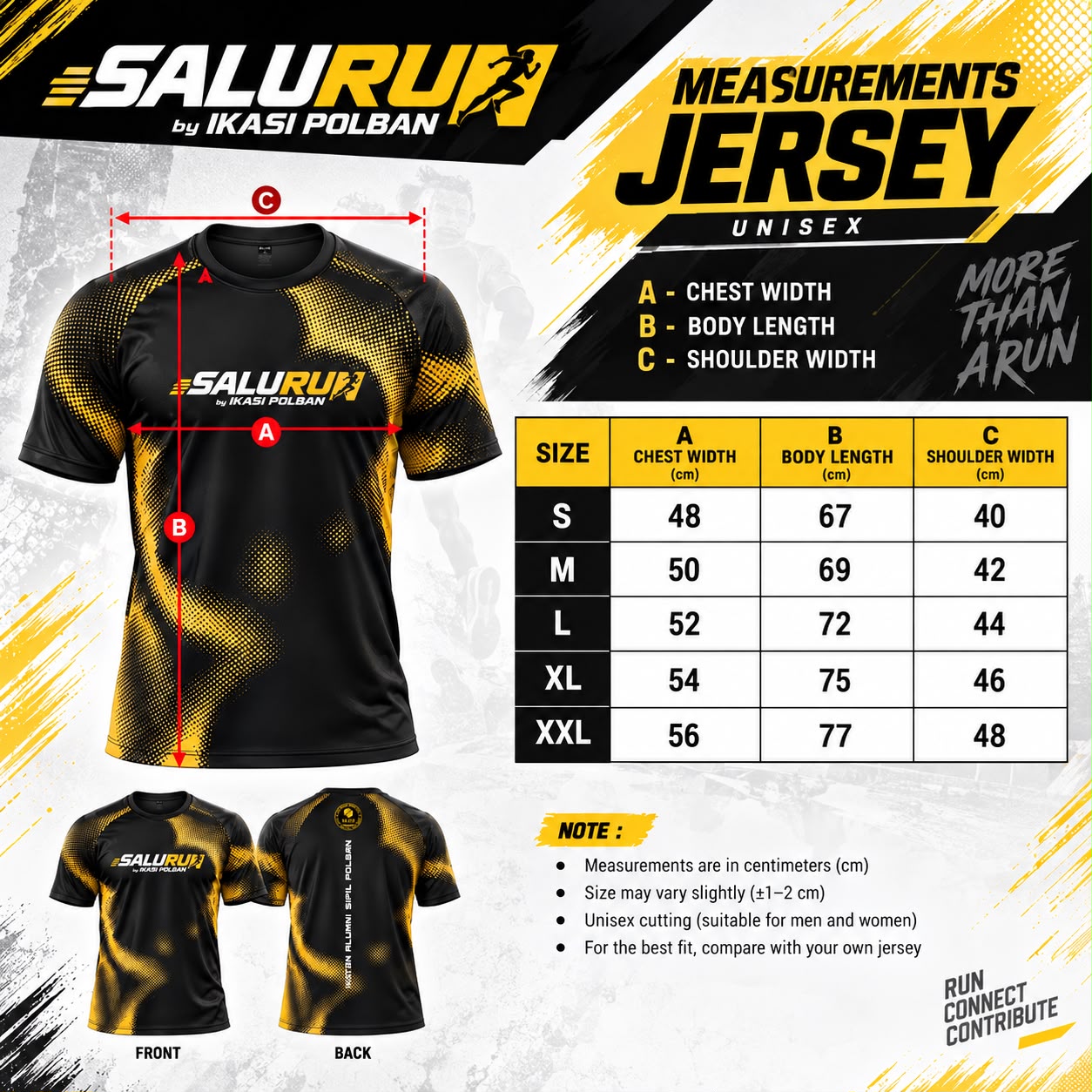 Panduan ukuran jersey SALURUN 2026 (S, M, L, XL, XXL)